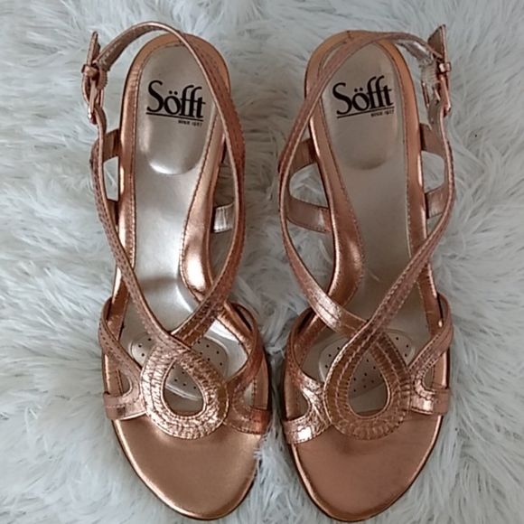 Sofft Shoes | Euc Sofft Rose Gold Wedge Sandals 9 | Poshmark